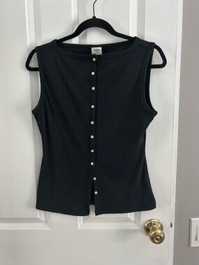Abercrombie & Fitch Black Button-Front Ribbed Tank